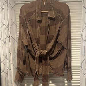 Free people Brown Tie-Front Blouse
